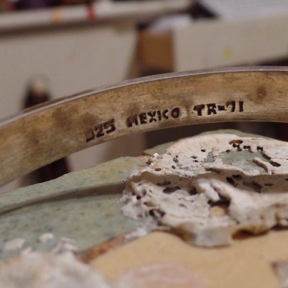 sterling and turquoise Bangle Bracelet Mexico TR-71 - Picture 7 of 11